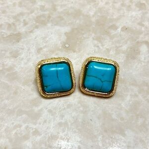 Vintage Monet Gold and Faux Turquoise Square Clip-On Earrings